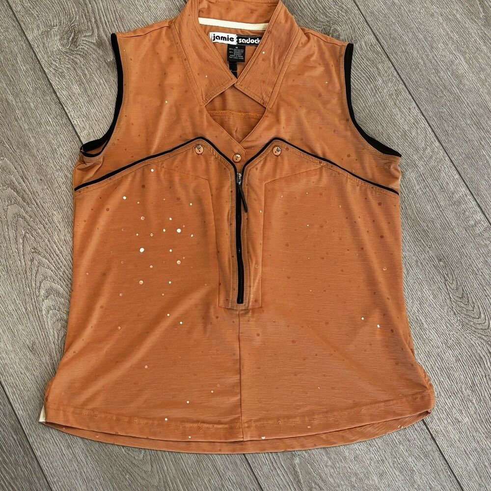 Jamie Sadock Women’s Medium Orange Shimmer Sleeveless‎ Top Zip Golf Polo